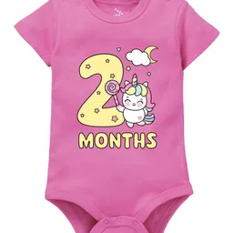 Zeezeezoo 100% Cotton Monthly Birthday Theme Half Sleeves 2 Months Text & Baby Unicorn Printed Onesie - Pink-picture-12