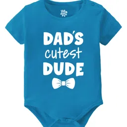 Baby Buzz 100% Cotton Fathers Day Theme Half Sleeves Dads Cutest Dude Text Printed Onesie - Blue-picture-24