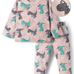 Mark & Mia Interlock Knit Full Sleeves Winter Wear Co-ords Night Suit With Dino Print - Off White-picture-19