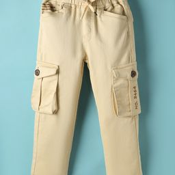 Olio Kids Cotton Woven Full Length Trouser With Cargo Pockets - Beige-picture-14