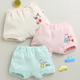 BUMZEE Cotton Bloomers with Animal Print Pack of 3 - Pink Light Blue & Beige-picture-13