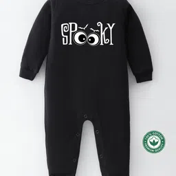 BLUSHES 100% Cotton Knit Halloween Theme Full Sleeves Spooky Text Printed Romper - Black-picture-27
