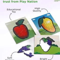 Play Nation 3 in 1 Fruits 12 pcs Colorful Jigsaw puzzle|  Montessori Educational Pre School Toy for Cognitive Development|BIS Certified| 12 months+ image 2