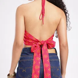 fusion by glitchez Indie Floral Printed Halter Neck Crop Top image 3