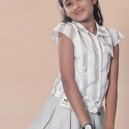 V-Mart Girls Striped Short Sleeves Shirt with Skirt-picture-12