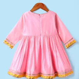 Babyhug Woven Three Fourth Sleeves Chanderi Embroidered Kurti Palazzo Set With Dupatta - Pink image 3