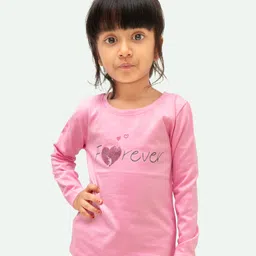 Ariel Cotton Knit Full Sleeves Forever Text Printed Sequins Embellished Tee - Pink image 4