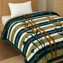 bsb home Green & White Floral Heavy Winter 550 GSM Single Bed Blanket-image-70