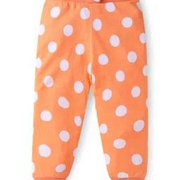 Babyhug Single Jersey Full Length Lounge Pants with Bow Applique Polka Dots & Floral Print Pack of 3 - Pink Blue & Orange image 4