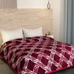 Florida Maroon & White Floral Fleece AC Room 210 GSM Double Bed Blanket-image-51