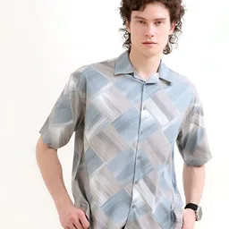 Estilocus Men Standard Oversized Fit Abstract Printed Cuban Collar Cotton Casual Shirt-image-66