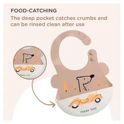 Polka Tots Waterproof Silicone Feeding Bibs with Adjustable Snap Buttons Orange Car Print - Brown image 5