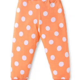 Babyhug Single Jersey Full Length Lounge Pants with Bow Applique Polka Dots & Floral Print Pack of 3 - Pink Blue & Orange image 5