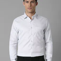Louis Philippe Men Spread Collar Micro Checked Cotton Slim Fit Formal Shirt-image-42