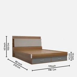 mintwud from pepperfry Takeshi Upholstered King Size Bed In Leon Teak Finish With Hydraulic, Headboard Storage and drawers image 2