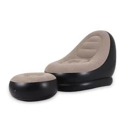 KLIZNIL Inflatable Lounge Chair| Inflatable Air Chair with Push Pump| Flocking Air Sofa with Standard Ottoman Foot Mat| Lounge Air Lazy Sofa Set Comfortable for Travel, Camping, Picnic, Living Room, image 1