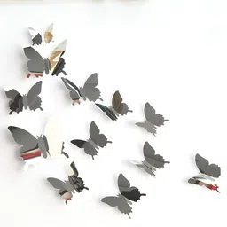 Jaamso Royals Silver Toned 12 Pieces Grey Textured Butterfly Wall Stickers-picture-16