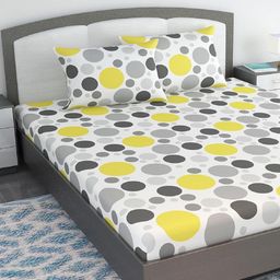 Divine Casa Garden Bliss White Polka Dot 144 TC King Bedsheet With 2 Pillow Covers-picture-11