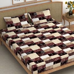 CHHAVI INDIA Brown & Maroon Geometric Microfiber 210 TC King Bedsheet With 2 Pillow Covers-picture-5