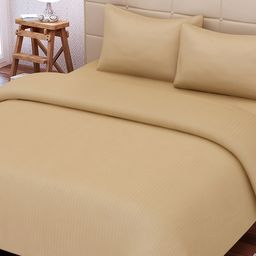 SEJ by Nisha Gupta Beige 220 TC Fine Cotton Queen Bedsheet with 2 Pillow Covers-picture-7
