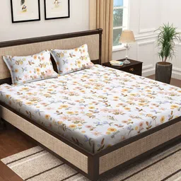 KLOTTHE White & Pink Floral Printed 300 TC King Bedsheet With 2 Pillow covers-image-56