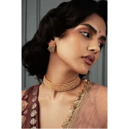 Curio Cottage Meira Gold Toned Pearly Choker Necklace Set-picture-12