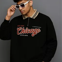 JUMPCUTS Men Typography Printed Polo Collar Cotton Oversized T-shirt image 5