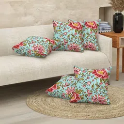 Texstylers Red Set of 5 Floral Square Cushion Covers-picture-31