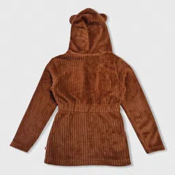 Here&Now X Game Begins Girls Self-Striped Fleece Fuzzy Longline Open Front Jacket image 3