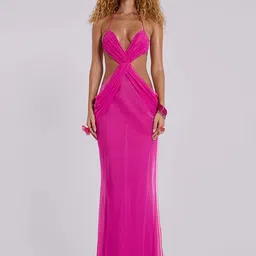 LULU & SKY Women Cut-Out Side Slit Backless Halter Neck Sheath Maxi Dress-picture-16