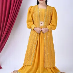SPAMitude Girls Embellished Top With Skirt & Ethnic Jacket-picture-32