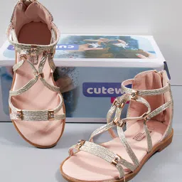 Cute Walk by Babyhug Party Wear Sandals Studded Detailing - Golden image 1