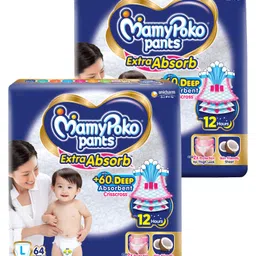 MamyPoko Extra Absorb Pants Style Diapers Large - 64 Pieces - (Pack of 2)-picture-35