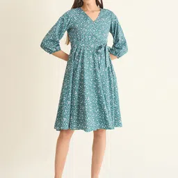 aayu Floral Printed Puff Sleeve Crepe Fit & Flare Dress-image-50