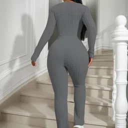 HERE&NOW Women Knitted Full Sleeves Basic Jumpsuit image 3