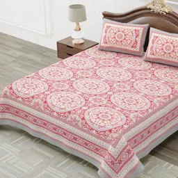 MAFATLAL Pink & Grey Floral 144 TC King Bedsheet with 2 Pillow Covers image 4
