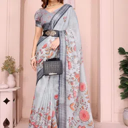 HEER FASHION Women Floral Printed Zari Saree with an Unstitched Blouse Piece-image-35