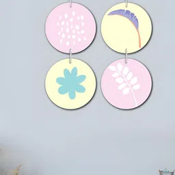 OLIVE TREE Pink & Yellow Set Of 4 Wooded Tree Wall Hanging image 4