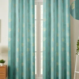 GEET CREATIONS Blue Set of 2 Floral Long Door Curtain-picture-33