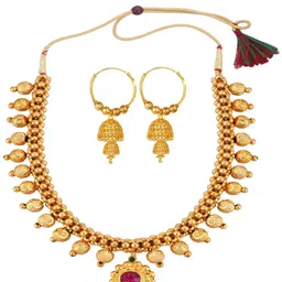 DIVASTRI Traditional Gold & Micron Plated Necklace & Jhumks Jewellery Set-picture-21