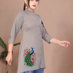 SHREEZON Women Shirt Collar Printed Ethnic Tunic image 5