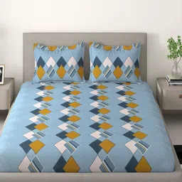Bedirah Living Blue Geometric 300 TC King Bedsheet with 2 Pillow Covers-picture-17