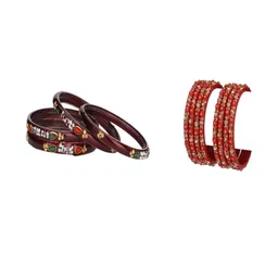 1ST TIME Set Of 12 Maroon Alloy Artificial Stones & Beads Antique Bangles-picture-54