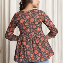 SANGAKURTI Floral Print Cotton Peplum Top image 2