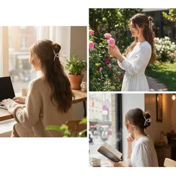 DailyObjects Women Set of 2 Half Moon Shape Pearls Hair Clutchers Claw Clip image 3