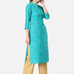 Biyu Floral Printed Mandarin Collar Cotton Straight Kurta image 3
