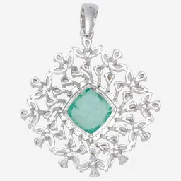 Kushal's Fashion Jewellery Rhodium-Plated Cubic Zirconia Studded Square Shaped Pendant image 3