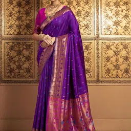 Mitera Ethnic Motifs Zari Silk Blend Heavy Work Paithani Saree image 4