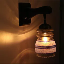 1ST TIME Blue & Brown Textured Wood Cylinder Shaped Wall Lamp image 4