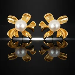 DressBerry Stainless Steel 18k Gold Plated Pearls Beaded Anti Tarnish Floral Studs-picture-30